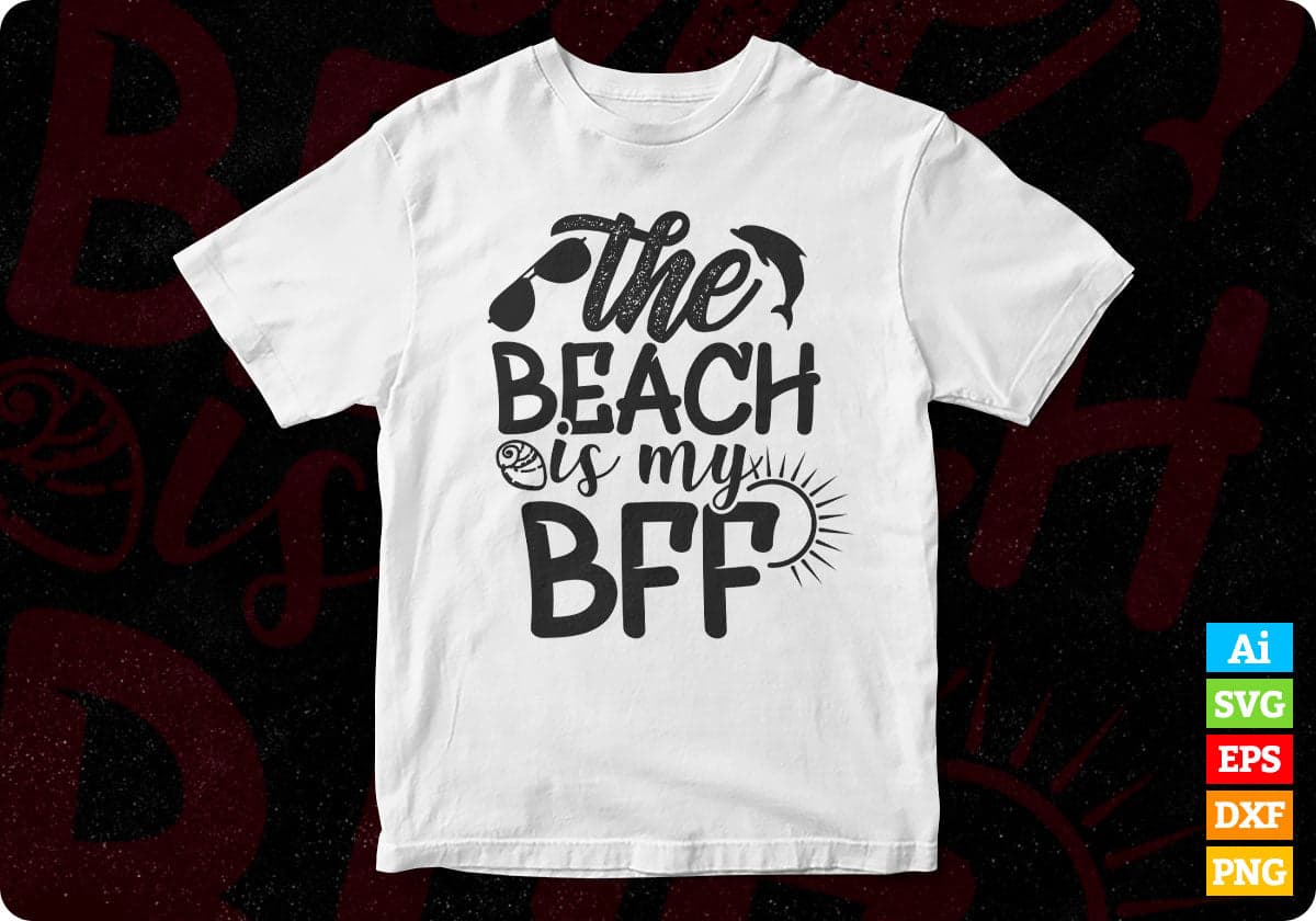 The Beach Is My Happy BFF Summer Beach T shirt Design In Png Svg Cutting Printable Files