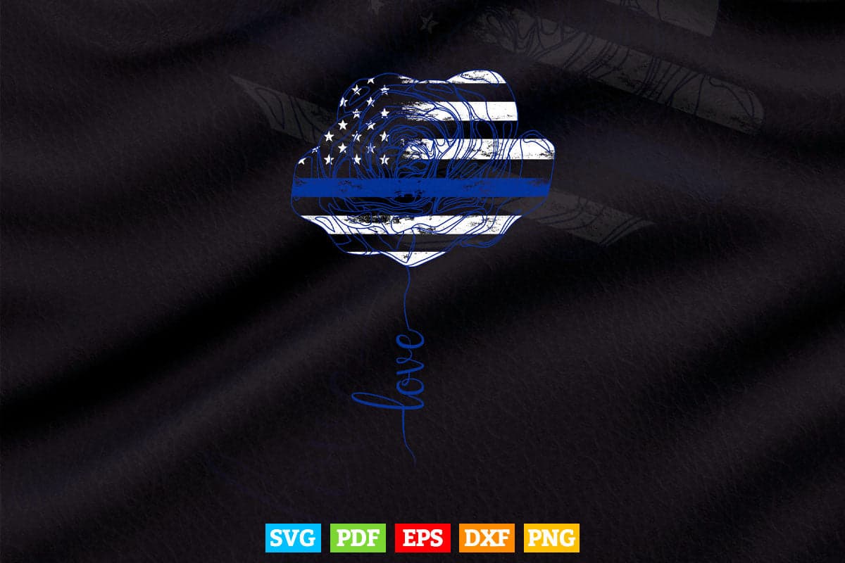 Thin Blue Line Flag Flower Police Officer Law Enforcement Svg Cricut Files.