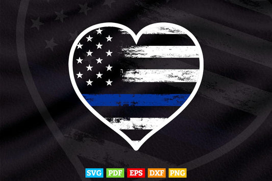 Thin Blue Line Heart Flag Police Officer Support Svg Cricut Files.