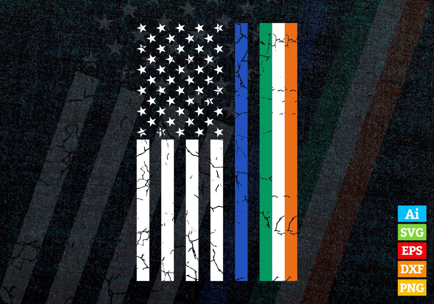 Thin Blue Line Irish American Flag Police Officer gift for St Patrick's Day Editable Vector T shirt Design in Ai Png Svg Files.