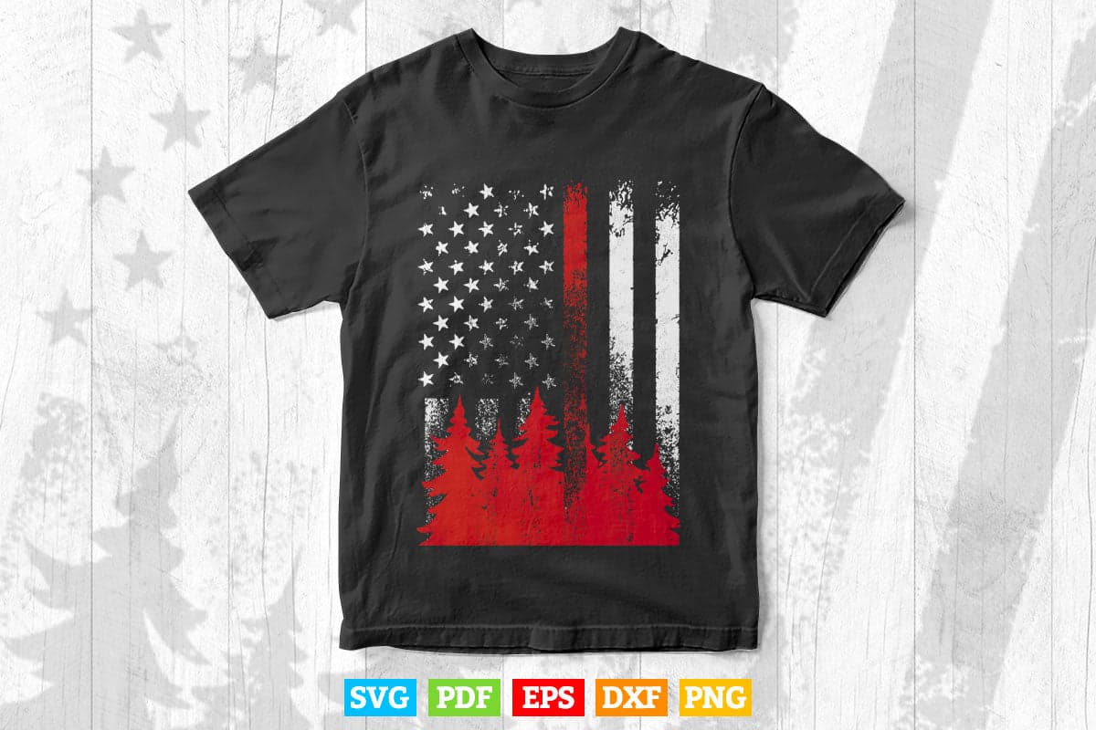 Thin Red Line American Flag Wildland Firefighter Svg Digital Files.