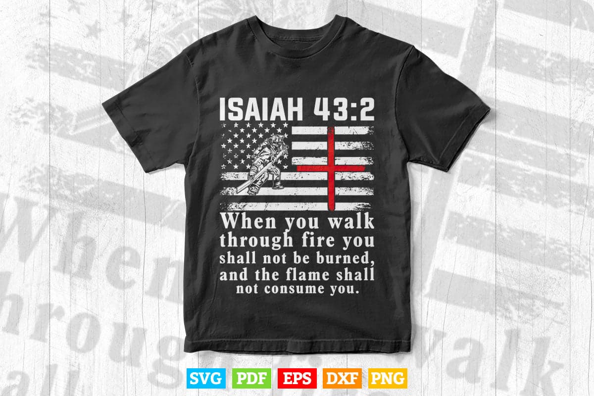 Thin Red Line Firefighter Cross Bible Verse American Flag Svg Digital Files.