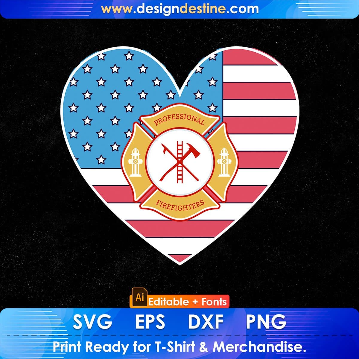 Thin Red Line Firefighter Love American Flag Heart Editable T shirt Design In Ai Svg Cutting Printable Files