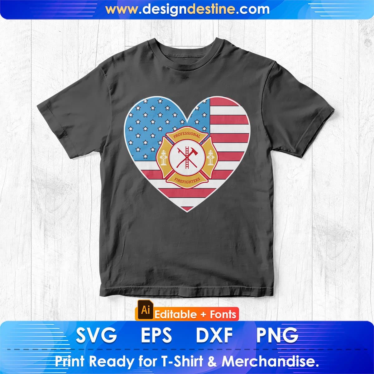 Thin Red Line Firefighter Love American Flag Heart Editable T shirt Design In Ai Svg Cutting Printable Files