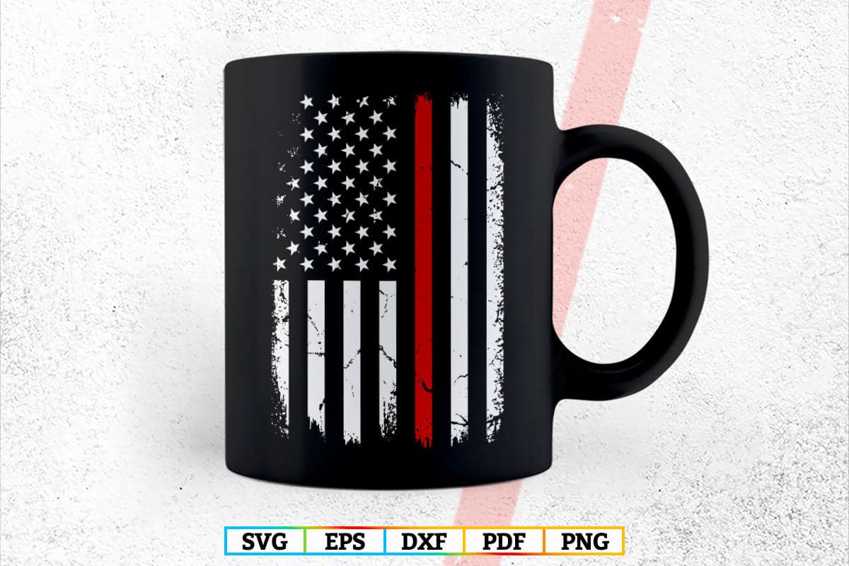 Thin Red Line Firefighter Maltese Cross American Flag T shirt Design in Svg Png Files