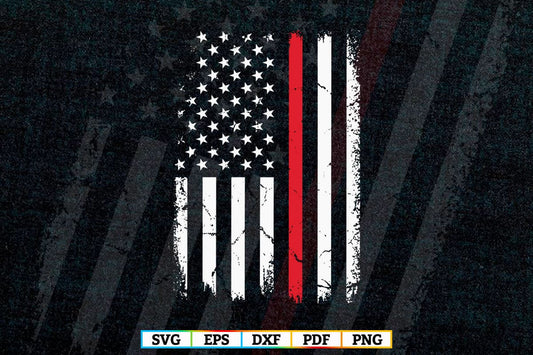 Thin Red Line Firefighter Maltese Cross American Flag T shirt Design in Svg Png Files