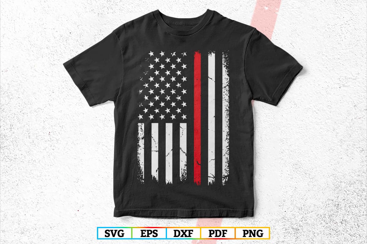 Thin Red Line Firefighter Maltese Cross American Flag T shirt Design in Svg Png Files