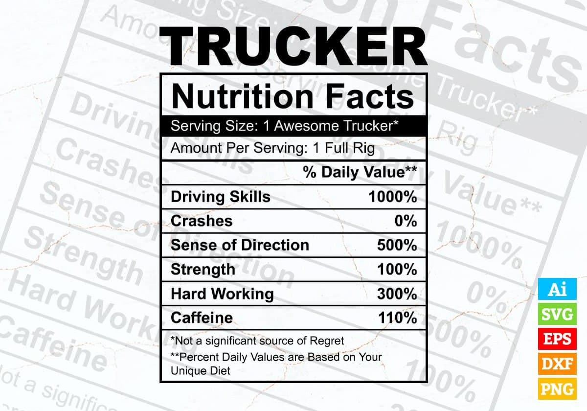 Trucker Nutrition Facts Editable Vector T shirt Design In Svg Png Printable Files