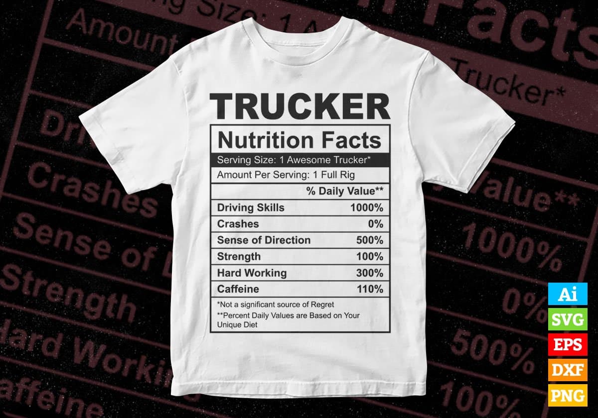 Trucker Nutrition Facts Editable Vector T shirt Design In Svg Png Printable Files