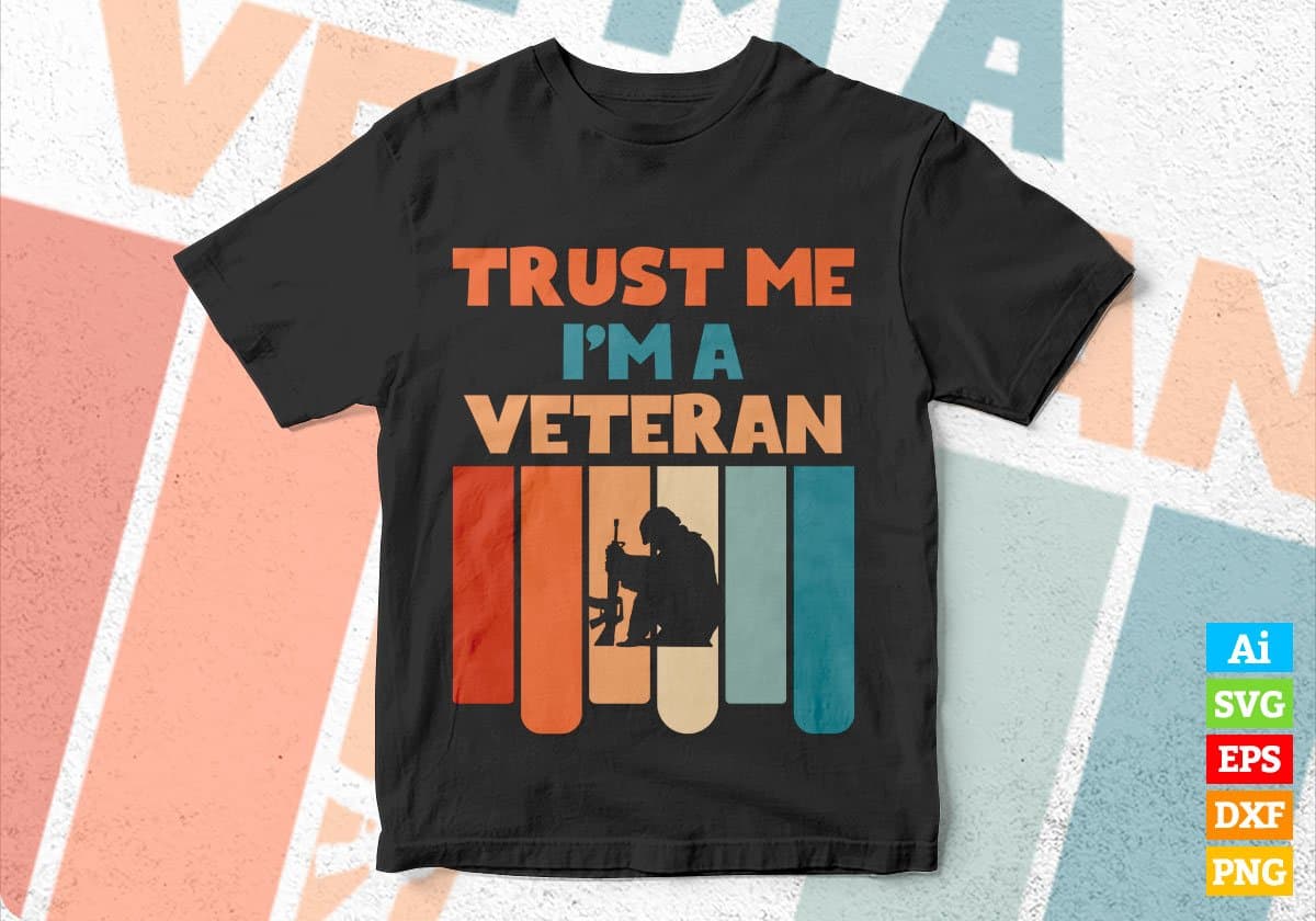 Trust Me I'M A Veteran Vintage Editable Vector T-shirt Designs Png Svg Files