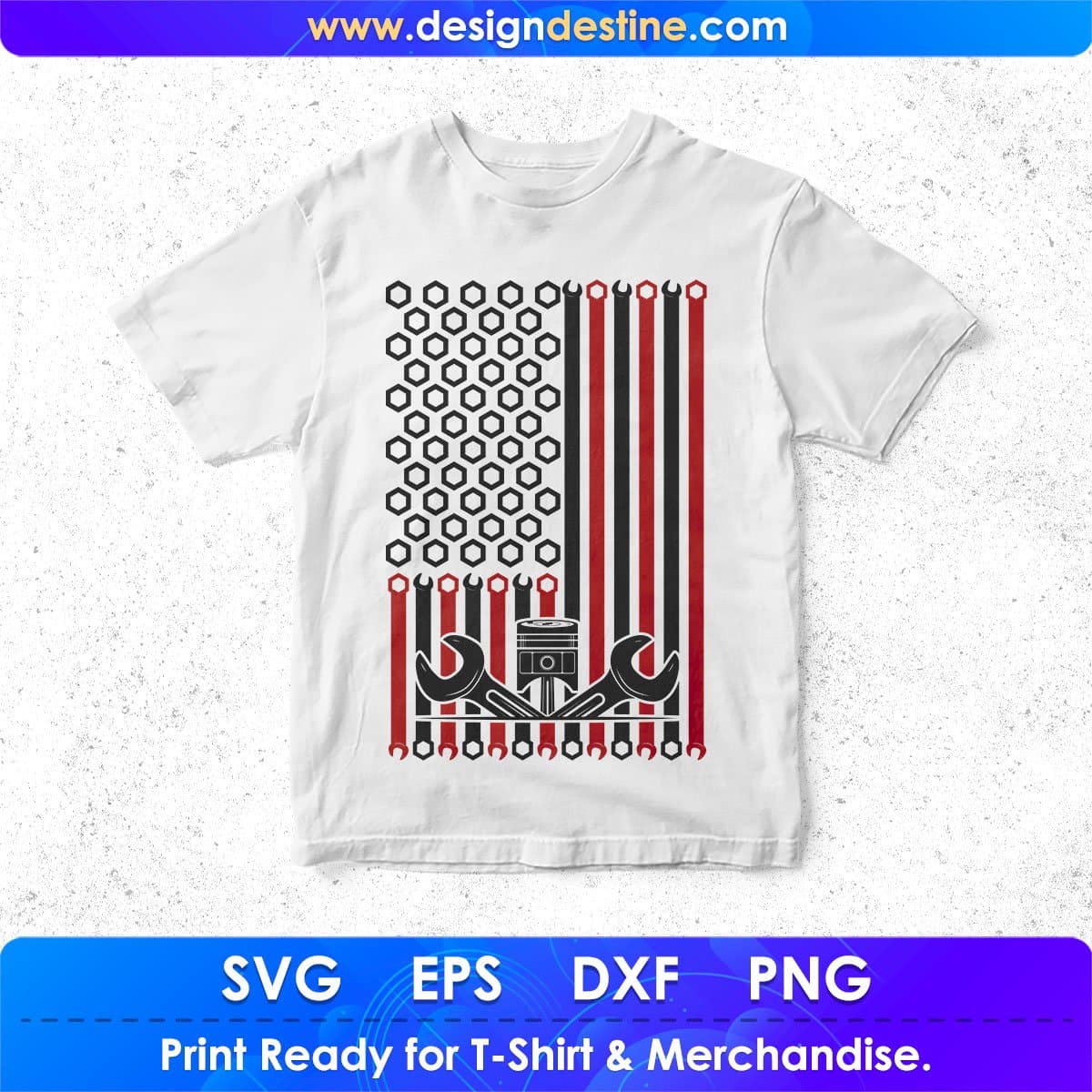 USA Black and Red Flag Mechanic T shirt Design In Png Svg Cutting Printable Files