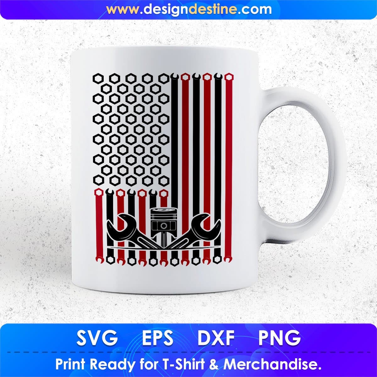 USA Black and Red Flag Mechanic T shirt Design In Png Svg Cutting Printable Files