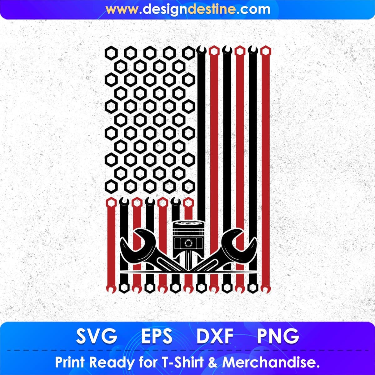 USA Black and Red Flag Mechanic T shirt Design In Png Svg Cutting Printable Files