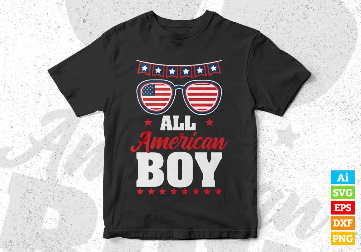 USA Flag All American Boy Editable Vector T shirt Design In Svg Png Printable Files