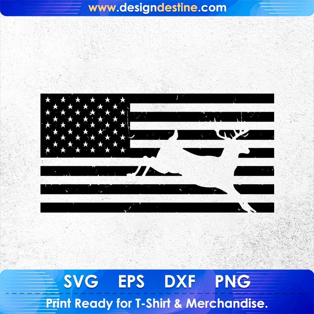 USA Flag Deer Hunting T shirt Design Svg Cutting Printable Files