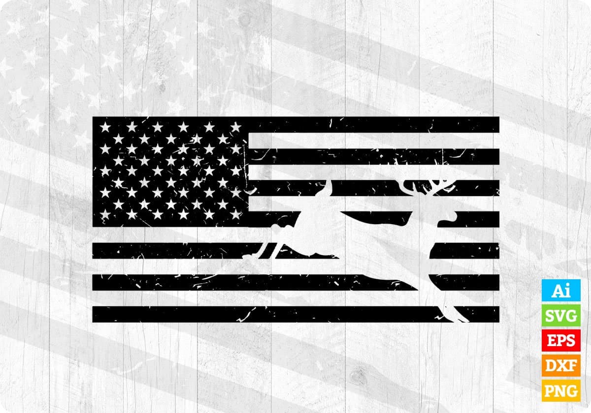 USA Flag Deer Hunting T shirt Design Svg Cutting Printable Files