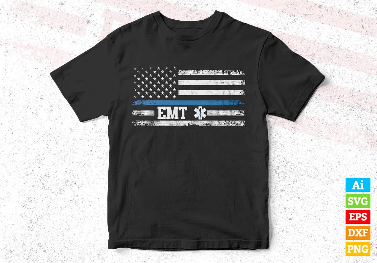 USA Flag EMT Nursing Editable Vector T shirt Design In Svg Png Printable Files