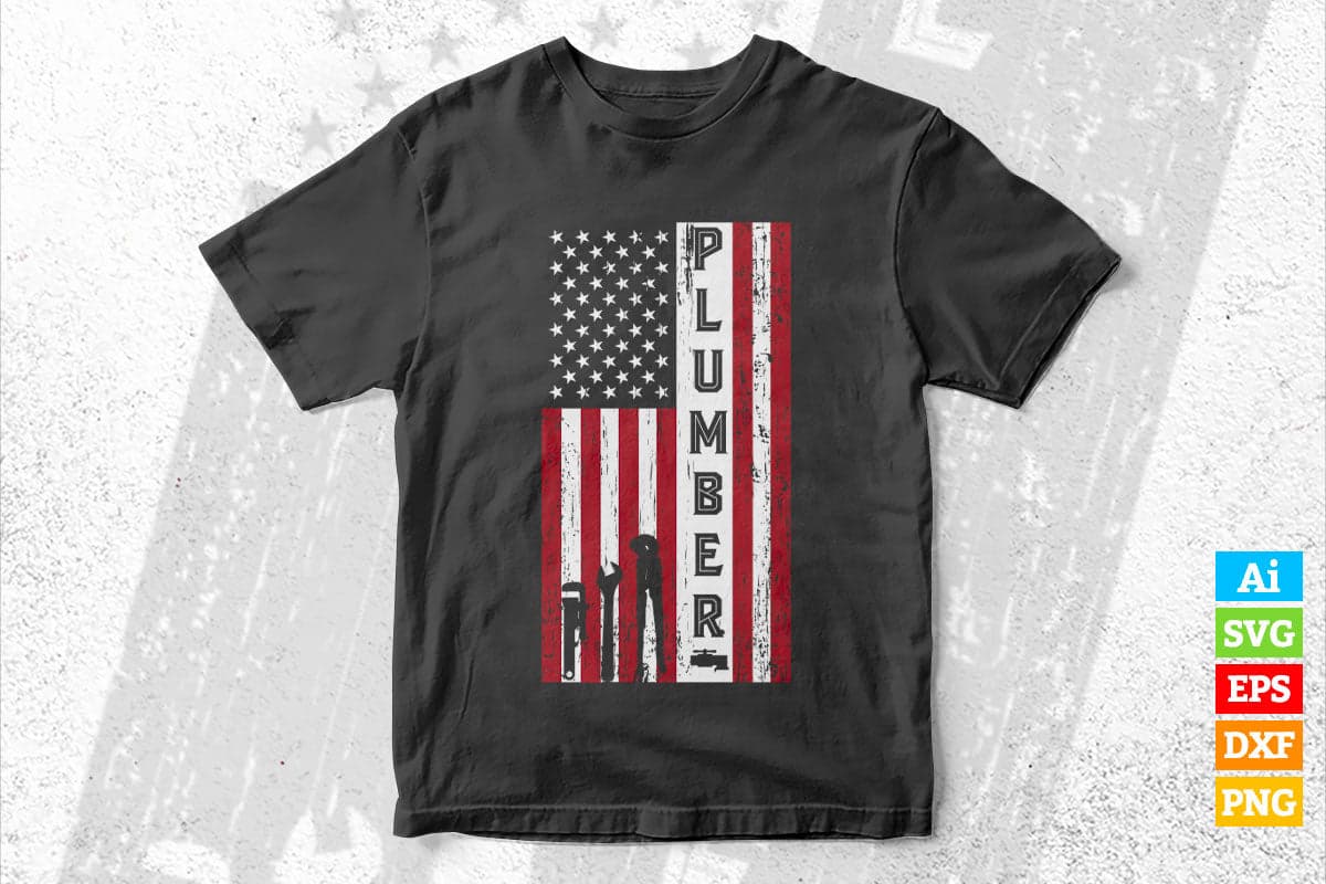 USA Flag Patriotic Plumber 4th of July Plumbing Gifts Vector T shirt Design in Ai Png Svg Files.