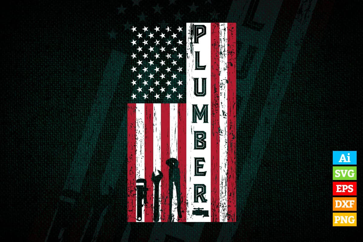 USA Flag Patriotic Plumber 4th of July Plumbing Gifts Vector T shirt Design in Ai Png Svg Files.