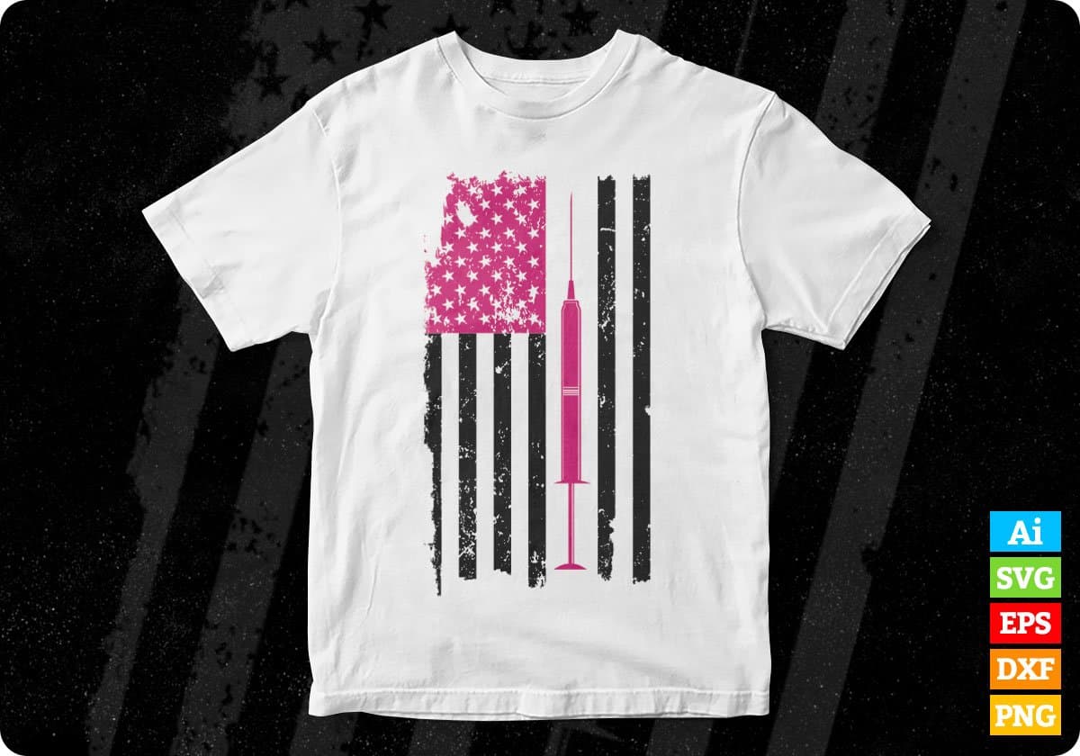 USA Flag Syringe Nurse T shirt Design Svg Cutting Printable Files