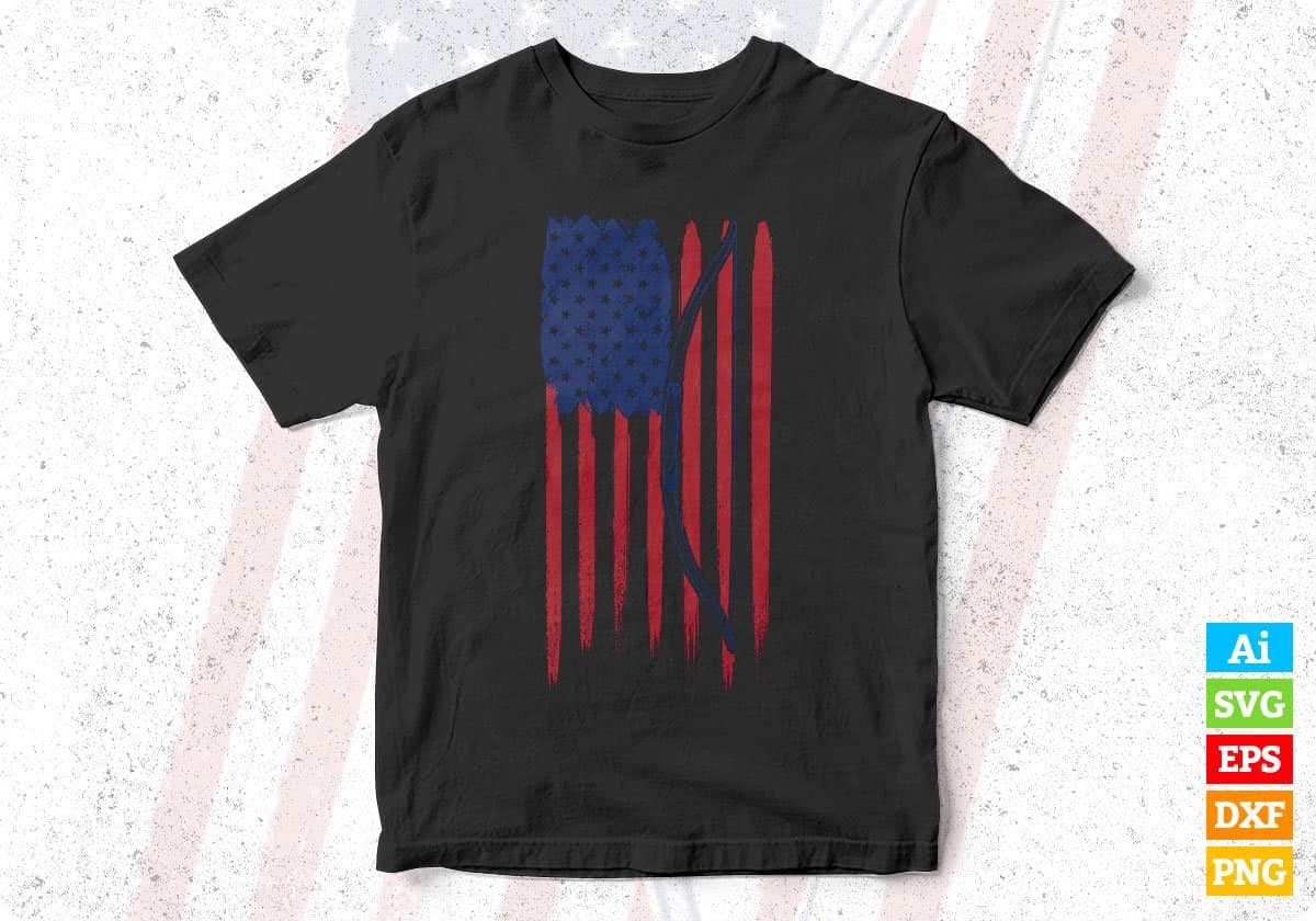 USA Flag With Bow Hunting 4th of July T shirt Design In Svg Printable Files
