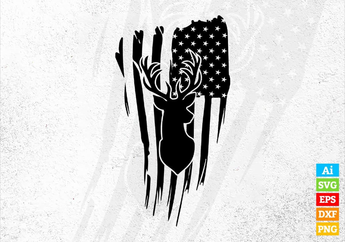 USA Flag with Deer Hunting Editable Vector T shirt Design In Svg Png Printable Files