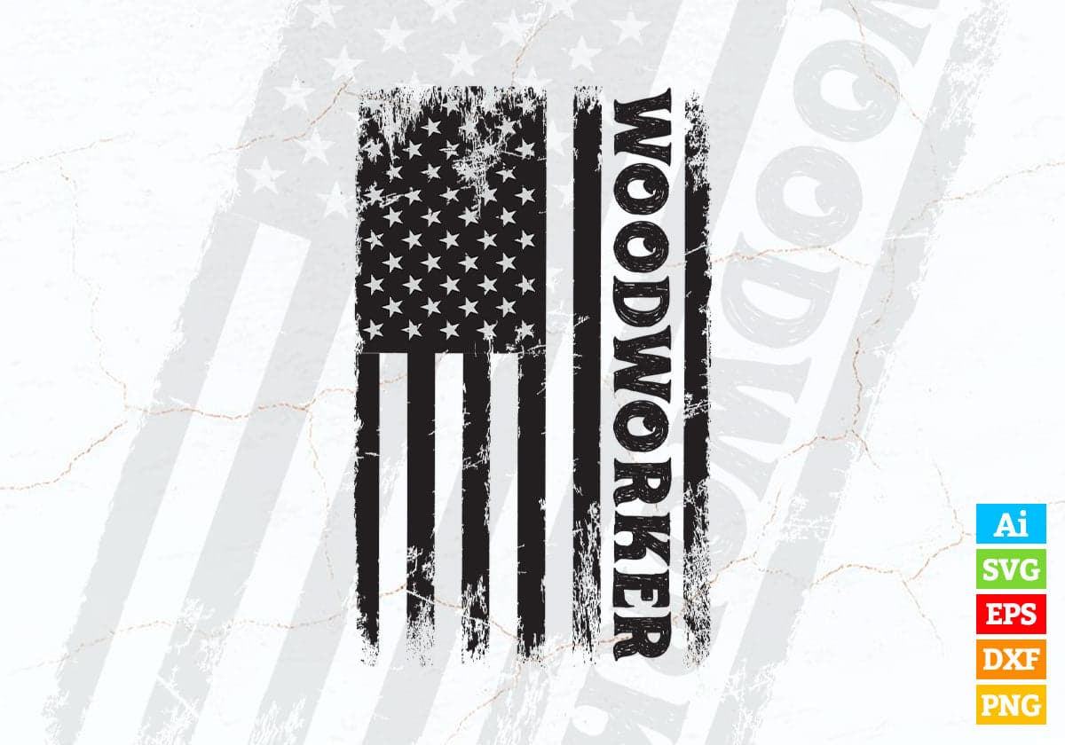 USA Flag Woodworker Woodworking Editable Vector T-shirt Design in Ai Png Svg Files