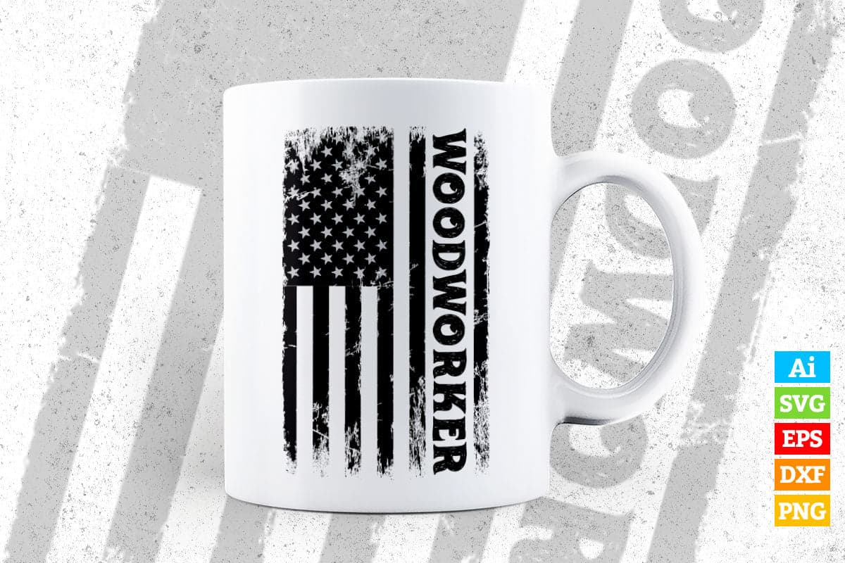 USA Flag Woodworker Woodworking Editable Vector T-shirt Design in Ai Png Svg Files