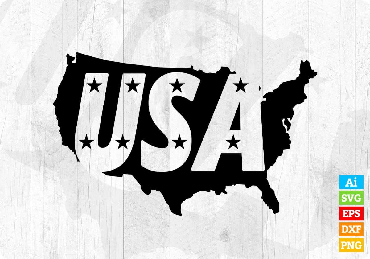 USA Map for 4th of July T shirt Design In AI Svg Cutting Printable Files
