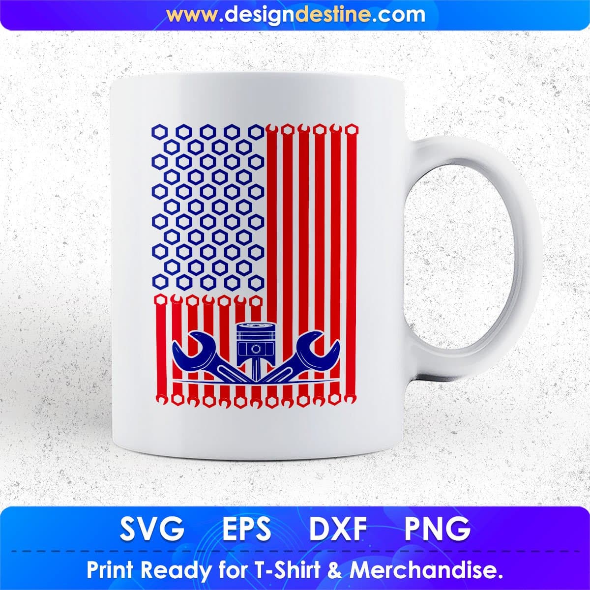 USA Red Blue Flag Mechanic T shirt Design In Png Svg Cutting Printable Files