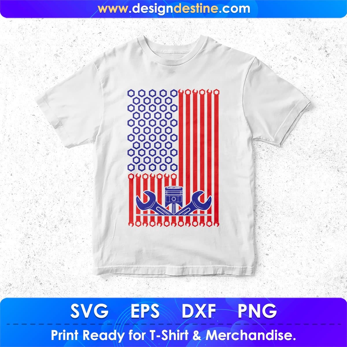 USA Red Blue Flag Mechanic T shirt Design In Png Svg Cutting Printable Files