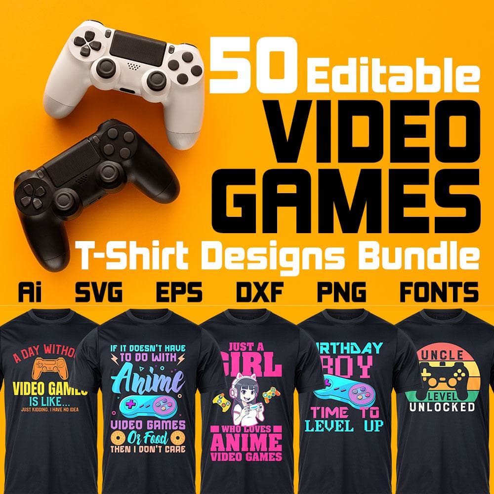 Video Games 50 Editable T-shirt Designs Bundle Part 1