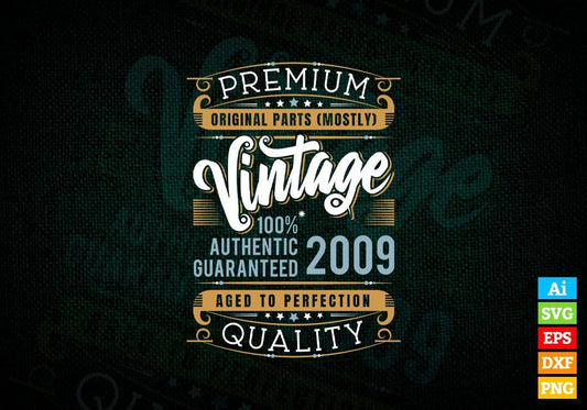 Vintage 13th Birthday 2009 Aged To Perfection Editable Vector T shirt Design Svg Png files