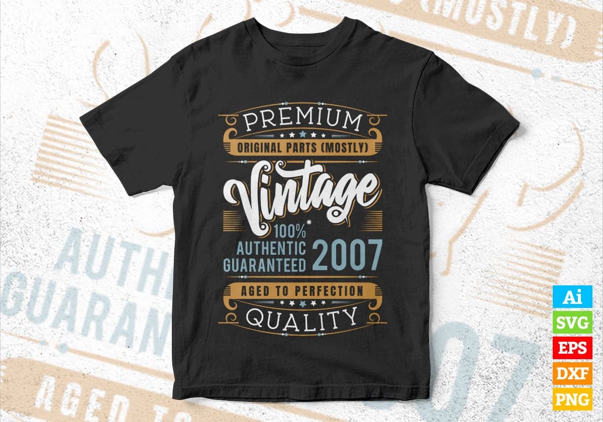 Vintage 15th Birthday 2007 Aged To Perfection Editable Vector T shirt Design Svg Png files