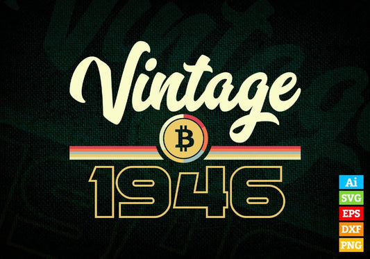 Vintage 1946 of 76th Birthday for Bitcoin Lovers Editable Vector T-shirt Design in Ai Svg Png Files