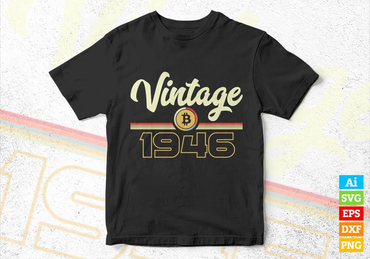 Vintage 1946 of 76th Birthday for Bitcoin Lovers Editable Vector T-shirt Design in Ai Svg Png Files