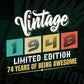 Vintage 1948 Limited Edition 74 Years of Being Awesome Birthday Editable T shirt Design Svg File