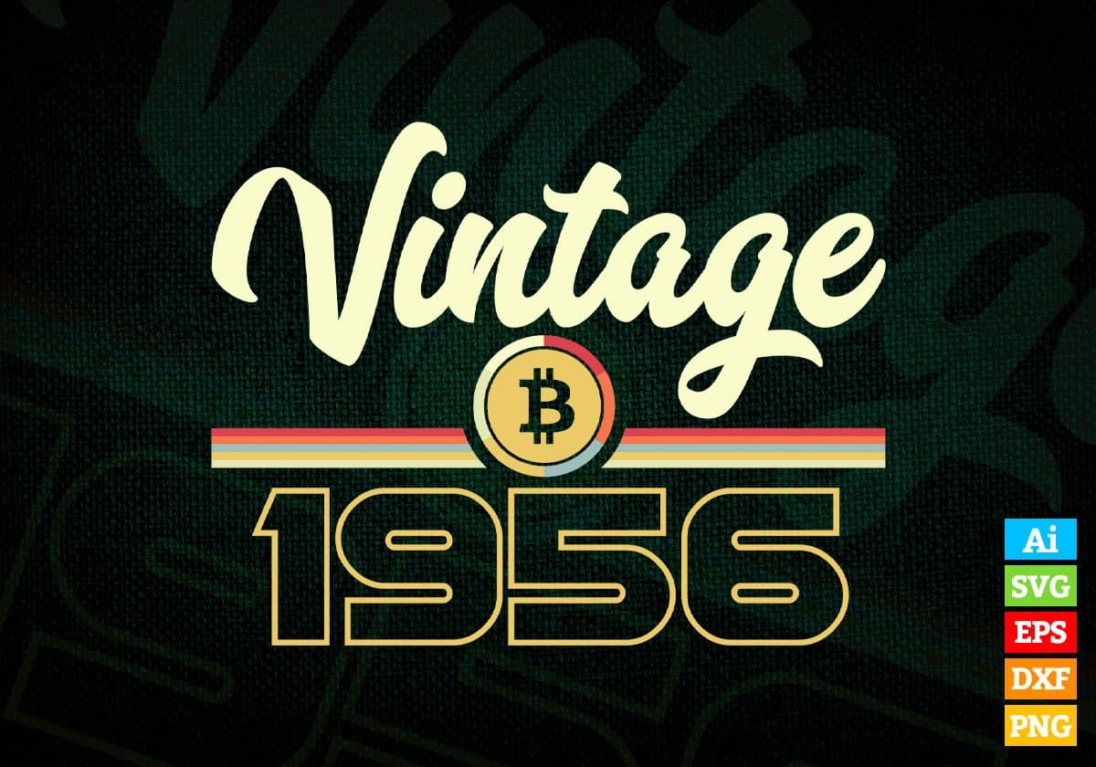 Vintage 1956 of 66th Birthday for Bitcoin Lovers Editable Vector T-shirt Design in Ai Svg Png Files