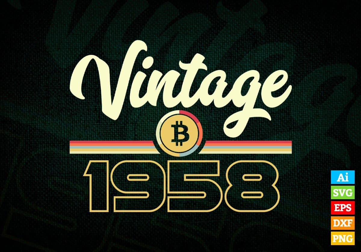 Vintage 1958 of 64th Birthday for Bitcoin Lovers Editable Vector T-shirt Design in Ai Svg Png Files