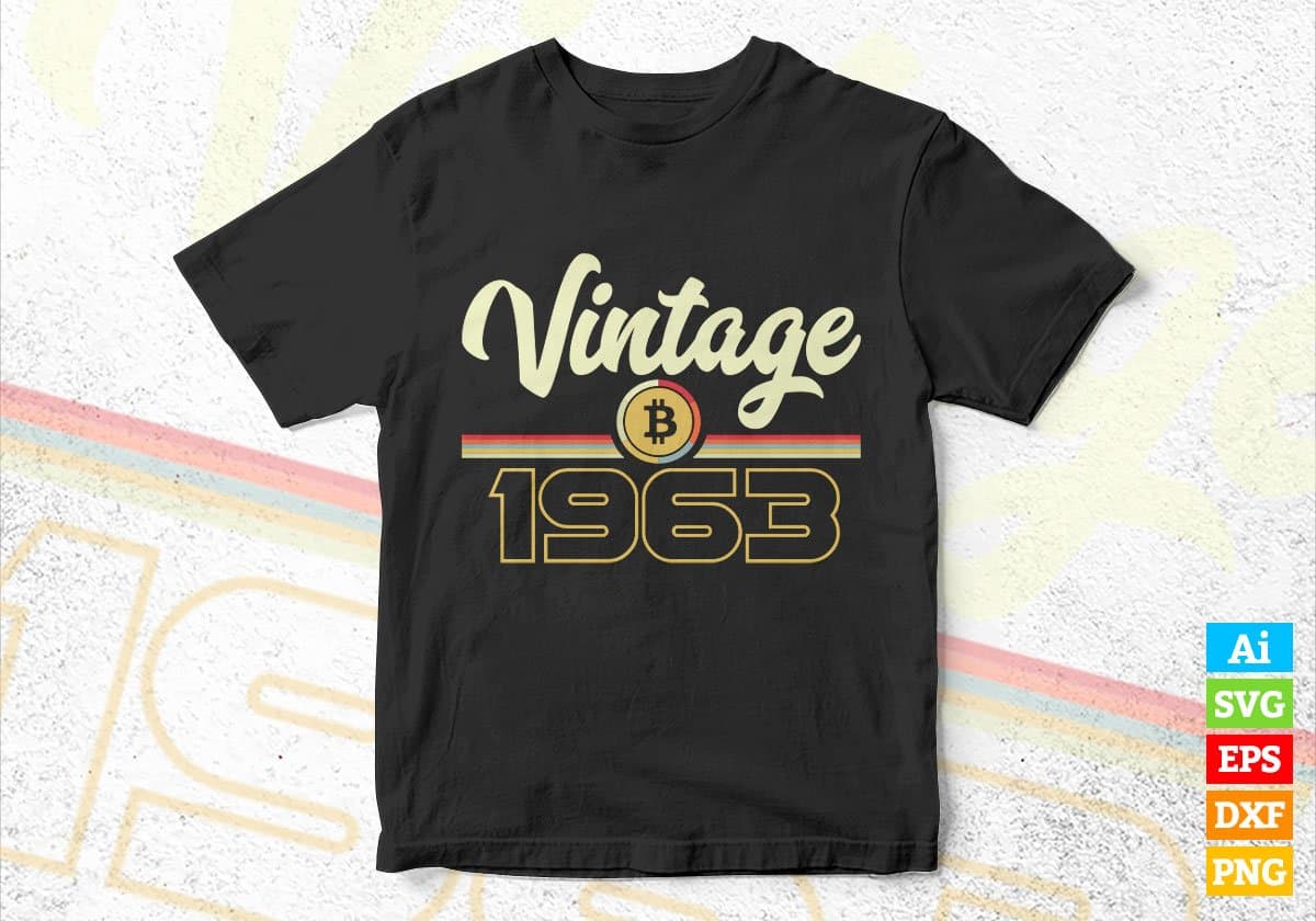 Vintage 1963 of 59th Birthday for Bitcoin Lovers Editable Vector T-shirt Design in Ai Svg Png Files
