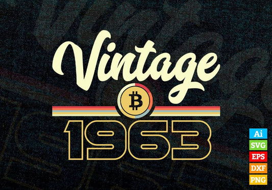 Vintage 1963 of 59th Birthday for Bitcoin Lovers Editable Vector T-shirt Design in Ai Svg Png Files