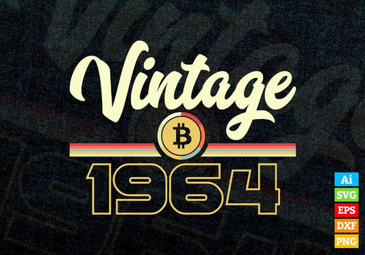 Vintage 1964 of 58th Birthday for Bitcoin Lovers Editable Vector T-shirt Design in Ai Svg Png Files