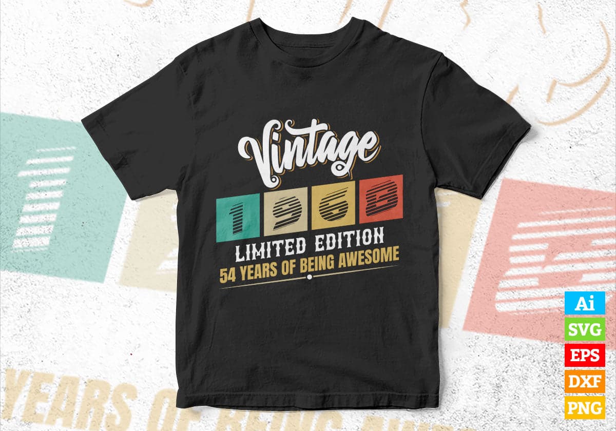 Vintage 1968 Limited Edition 54 Years of Being Awesome Birthday Editable T shirt Design Svg File