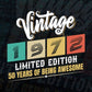 Vintage 1972 Limited Edition 50 Years of Being Awesome Birthday Editable T shirt Design Svg File