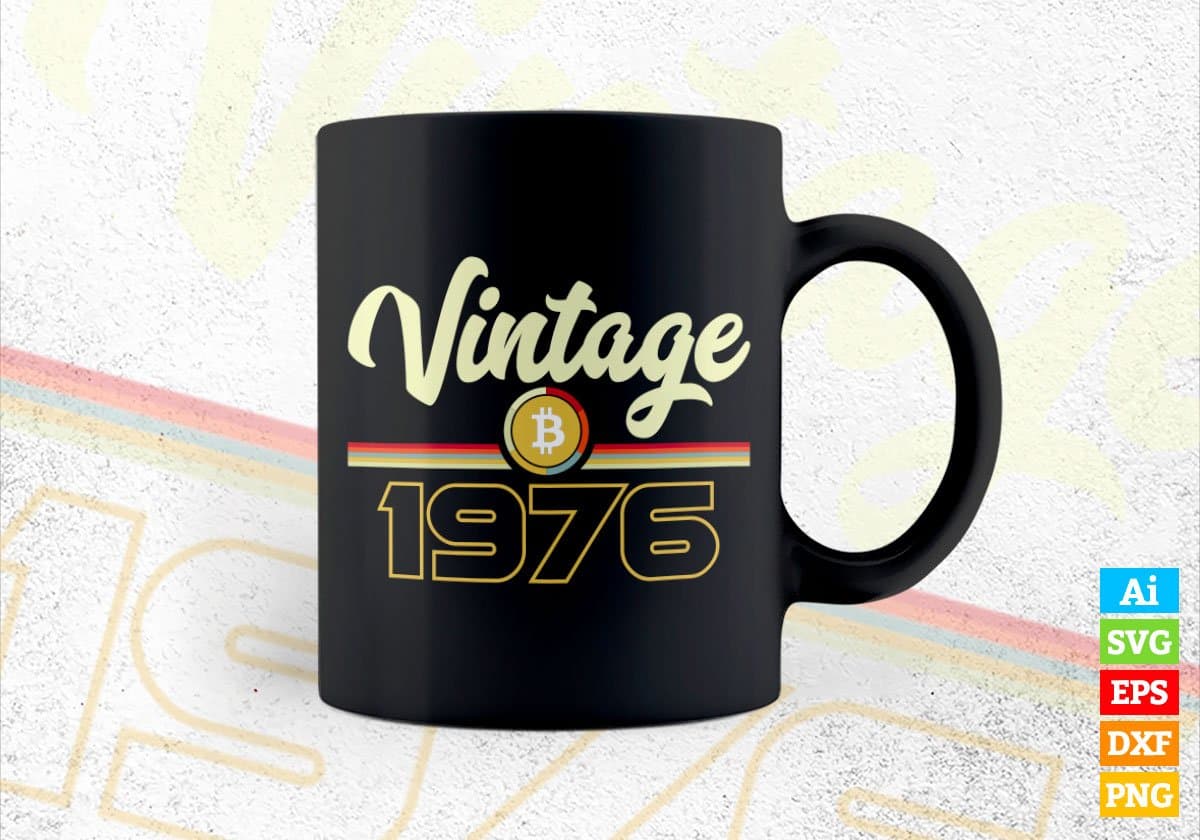 Vintage 1976 of 46th Birthday for Bitcoin Lovers Editable Vector T-shirt Design in Ai Svg Png Files