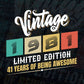 Vintage 1981 Limited Edition 41 Years of Being Awesome Birthday Editable T shirt Design Svg File