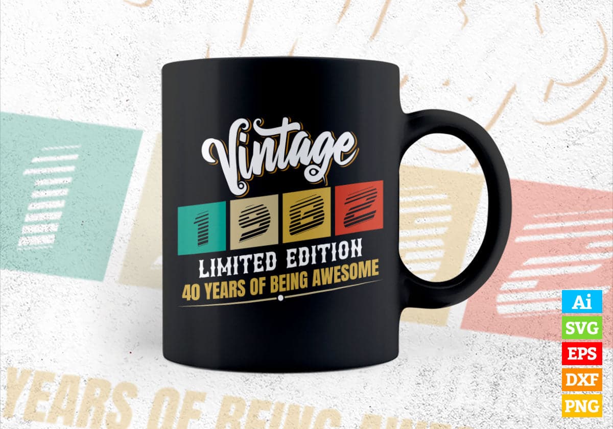 Vintage 1982 Limited Edition 40 Years of Being Awesome Birthday Editable T shirt Design Svg File