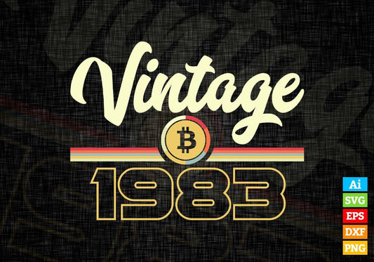 Vintage 1983 of 39th Birthday for Bitcoin Lovers Editable Vector T-shirt Design in Ai Svg Png Files