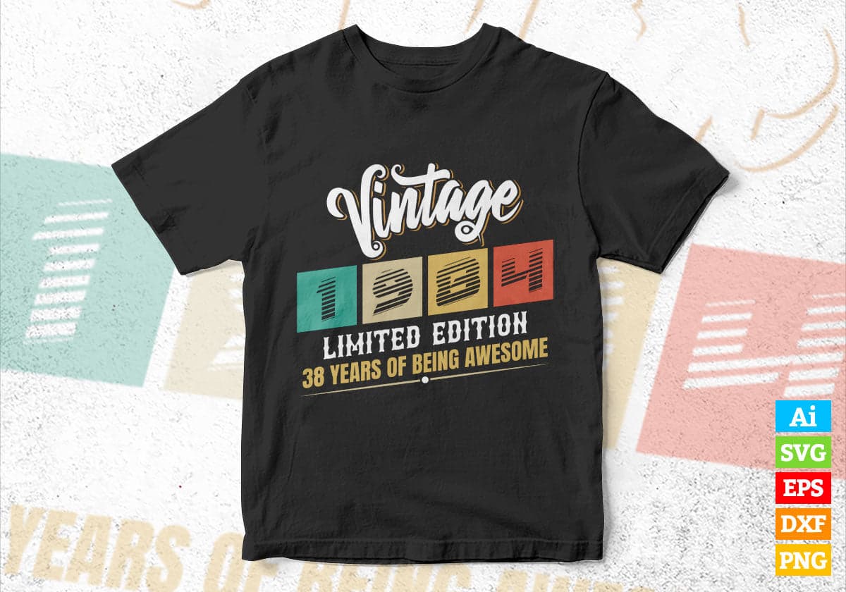 Vintage 1984 Limited Edition 38 Years of Being Awesome Birthday Editable T shirt Design Svg File
