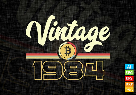 Vintage 1984 of 38th Birthday for Bitcoin Lovers Editable Vector T-shirt Design in Ai Svg Png Files